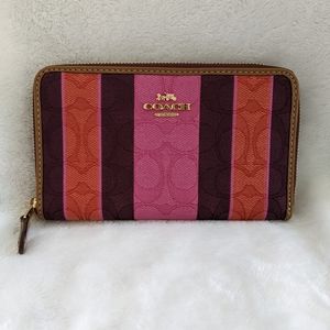 NWT COACH Signature Print Color-block Medium Zip-around Wallet